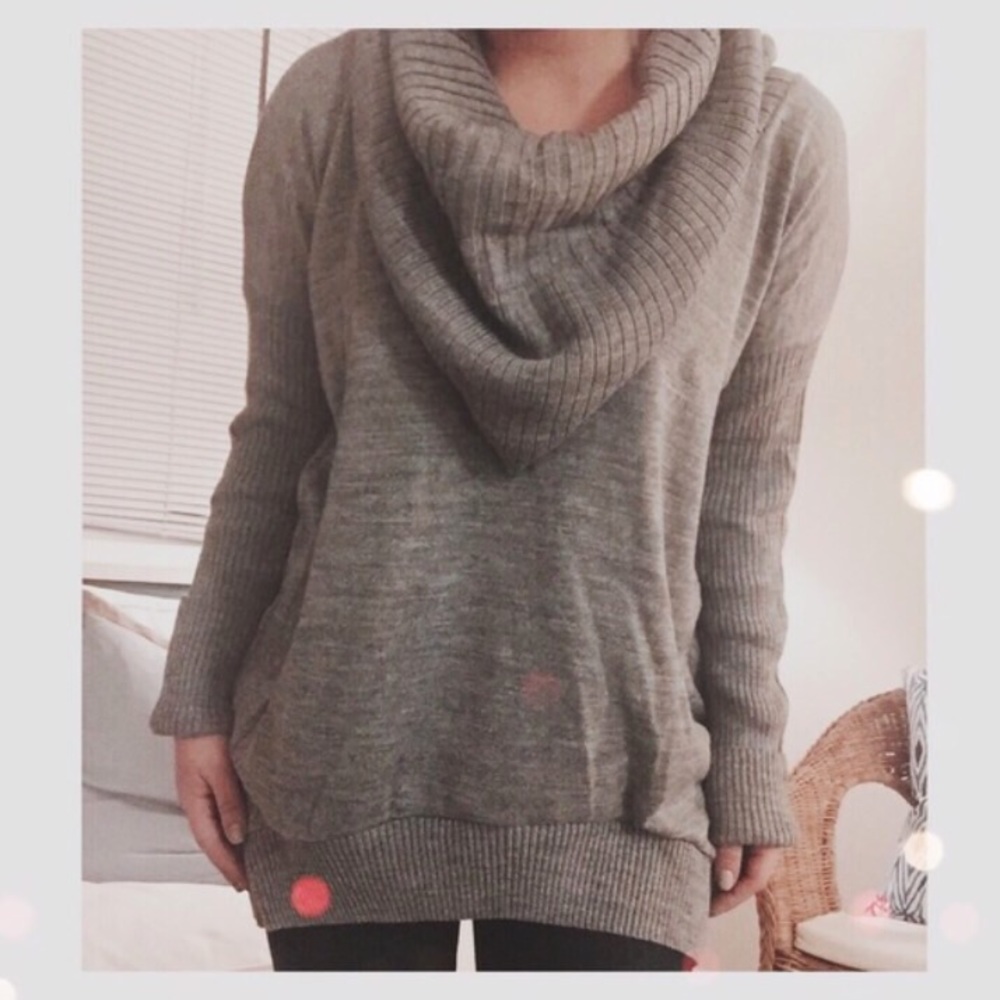 grey cowl neck sweater